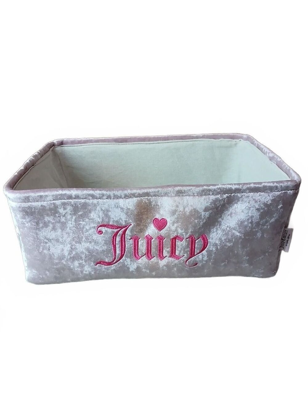 Juicy Couture Home Blush Pink Velour Storage Basket Bin NWT Gold Handle